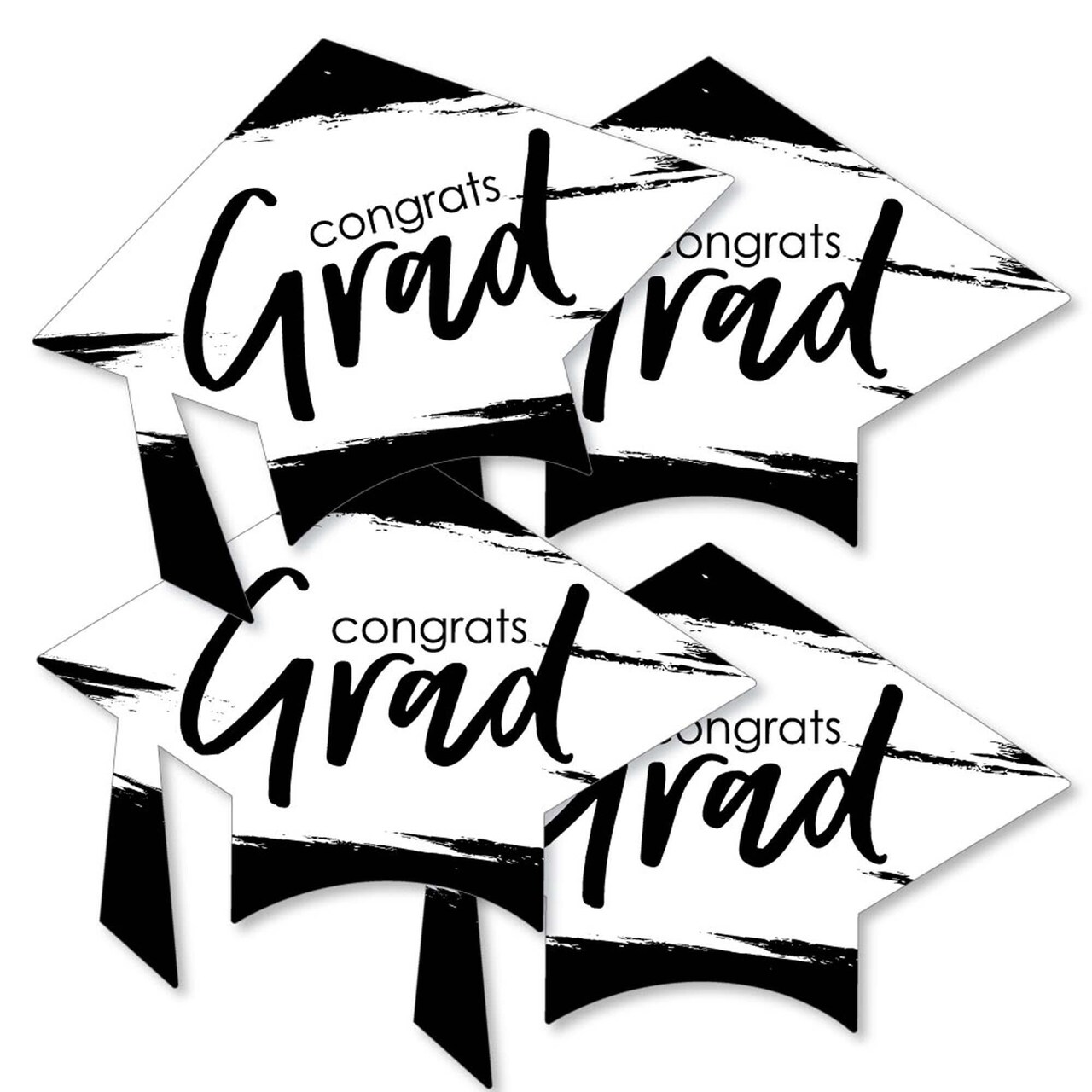 Big Dot of Happiness Black and White Graduation - Grad Cap Decorations DIY Party Essentials - Set of 20